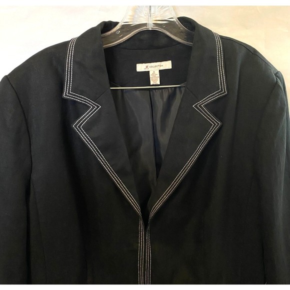 NWT JM Collection Womens Iris Garden Embellished Linen Blazer Jacket Black Sz 16 - Picture 3 of 14